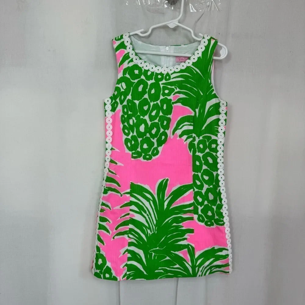 NEW Lilly Pulitzer Mila Pineapple Print Green Pink 100% Cotton Shift Dress 8